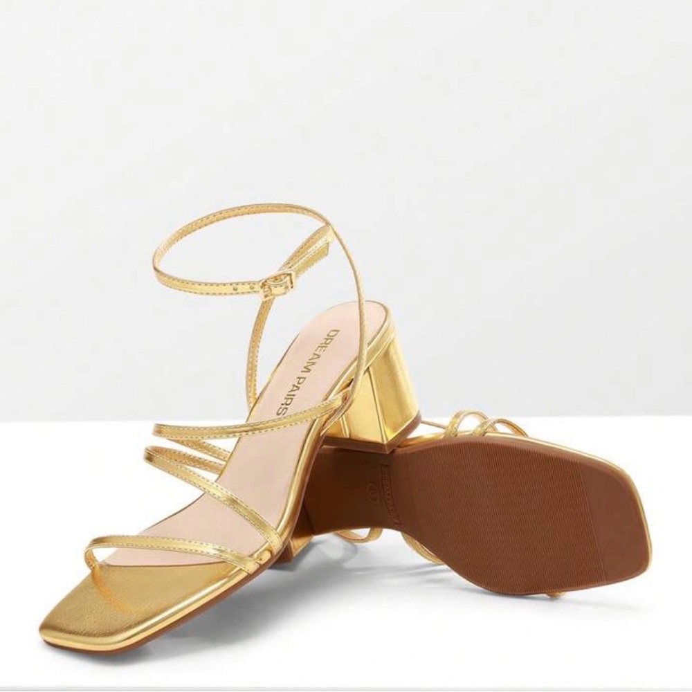 Dream Pairs Gold Strappy Block Heels